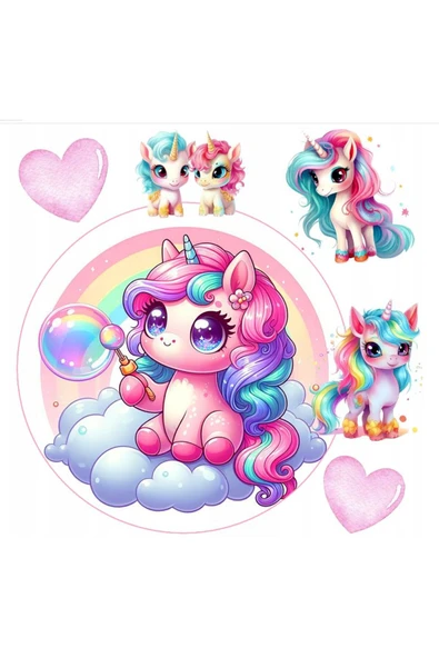 hediyehobihersey Yeni Unicorn Şekerli Kağıda Baskı Yenilebilir Kağıt Pasta Baskısı ürün görseli 1