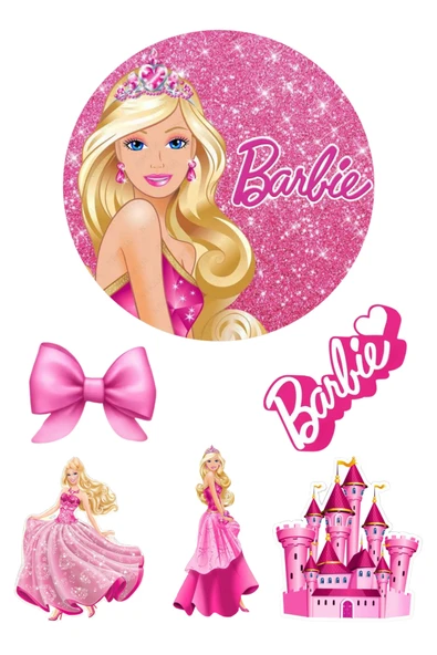 BatıDoğu Yenilebilir Yuvarlak Pasta ve Figür Resim Baskısı Şekerli Kağıt Barbie Temalı 02 ürün görseli 1