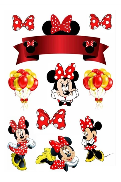 hediyehobihersey Mini Minnie Mouse Şekerli Kağıda Baskı Yenilebilir Kağıt Pasta Baskısı ürün görseli 1