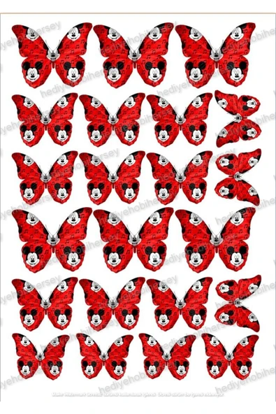 hediyehobihersey Miki Mouse Yenilebilir Kelebekler Şekerli Kağıda Baskı, Yenilebilir Baskı Kelebek (RENK SEÇİNİZ) ürün görseli 1