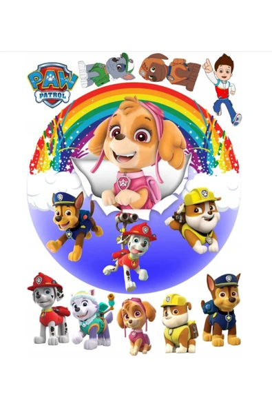 hediyehobihersey Paw Patrol Şekerli Kağıda Baskı Yenilebilir Kağıt Pasta Baskısı ürün görseli 1