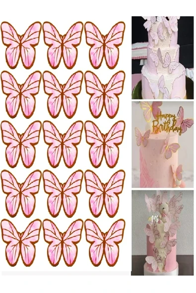 hediyehobihersey Yenilebilir Kağıt Pasta Cupkek Üstü Pembe Kelebek Resimli Yenilebilir Kağıt Baskısı ürün görseli 1