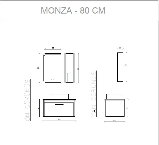 HİLTON BANYO DOLABI - MONZA 80 cm - BEYAZ - Resim 3