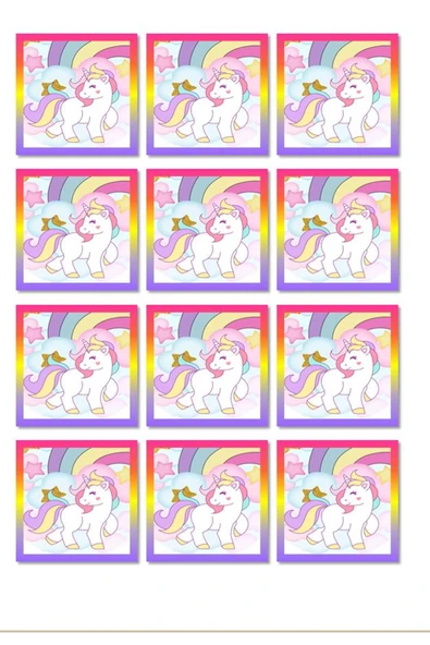 hediyehobihersey Kare Kurabiye Unicorn Şekerli Kağıda Baskı Yenilebilir Kağıt Kurabiye Baskısı ürün görseli 1