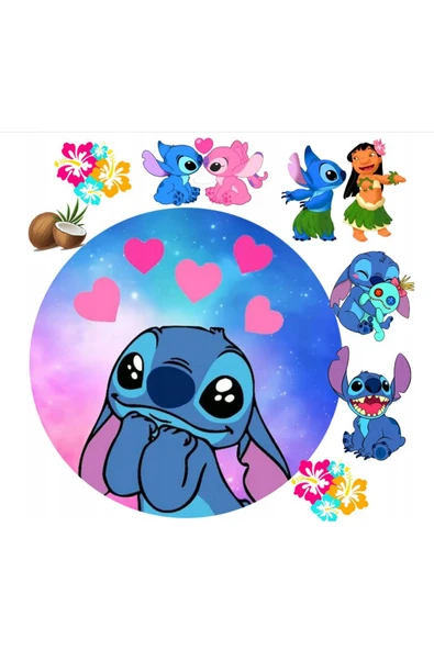 hediyehobihersey Stitch ve lilo Yenilebilir Pasta Kurabiye Şeker Hamuru Kağıt Baskısı ürün görseli 1