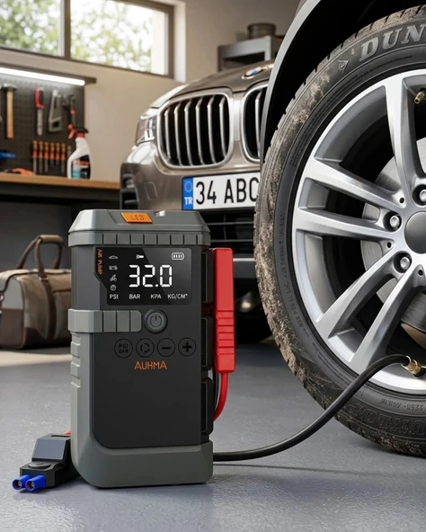 Akıllı Lastik Şişirme Kompresörü Akü Takviye Özellikli LED Fenerli Taşınabilir Güç Ünitesi ürün görseli 1
