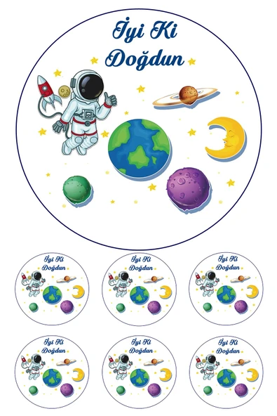 Pasta9 Yenilebilir Pasta Resmi Astronot Modeli Pirinç Kağıdından 6-8-10 Kişilik Pastaya Uygun 16 Cm ürün görseli 1