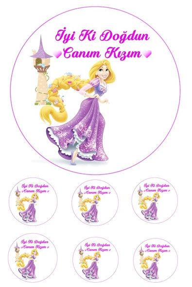 Pasta9 Yenilebilir Pasta Resmi Rapunzel Pirinç Kağıdından 6-8-10 Kişilik Pastaya Uygun 16 cm ürün görseli 1