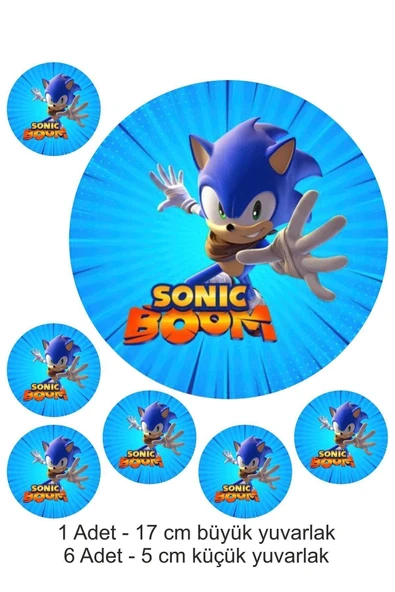 hediyehobihersey Sonic Boom 7 Adet Yuvarlak Yenilebilir Pasta Süsü Kurabiye Cupcake Şeker Hamuru Kağıt Baskısı ürün görseli 1