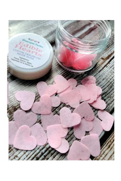 hediyehobihersey Mini Pembe Kalp Pasta Süslemesi, Yenilebilir Konfeti Mini Kalp 50Adet ürün görseli 1