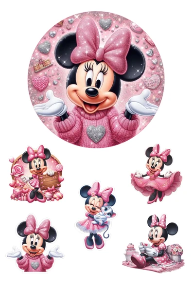 BatıDoğu Yenilebilir Yuvarlak Pasta ve Figür Resim Baskısı Şekerli Kağıt Mini Mouse Temalı 12 ürün görseli 1