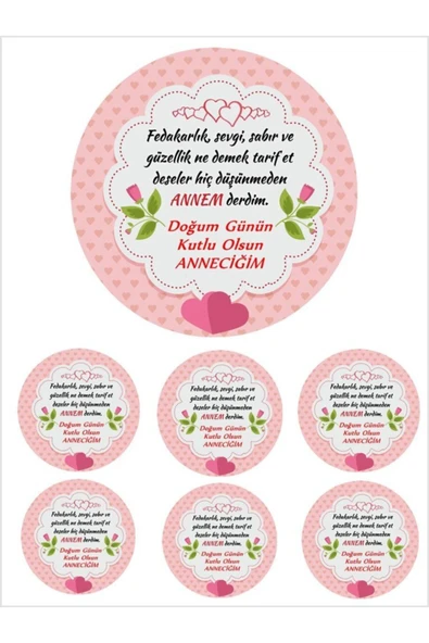 Pasta9 Yenilebilir Pasta Resmi Anne Doğum Günü Pirinç Kağıdından 6-8-10 Kişilik Pastaya Uygun 16 Cm ürün görseli 1