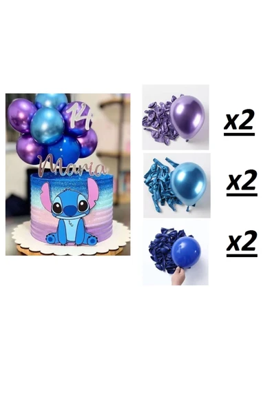 hediyehobihersey Krom Mavi, Krom Mor, Pastel Mavi Mini Balon Pasta Seti ürün görseli 1