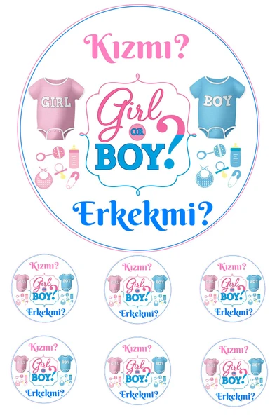 Pasta9 Yenilebilir Pasta Resmi Pirinç Kağıdından Kızmı-erkekmi 6-8-10 Kişilik Pastaya Uygun 16 Cm ürün görseli 1