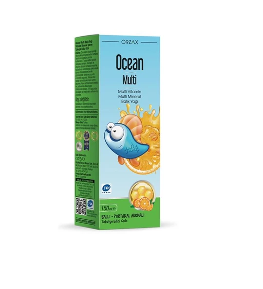 Ocean Multi Vitamin Balık Yağı 150 Ml-Ballı Portakal Aromalı-SKT:12/2028 ürün görseli 1