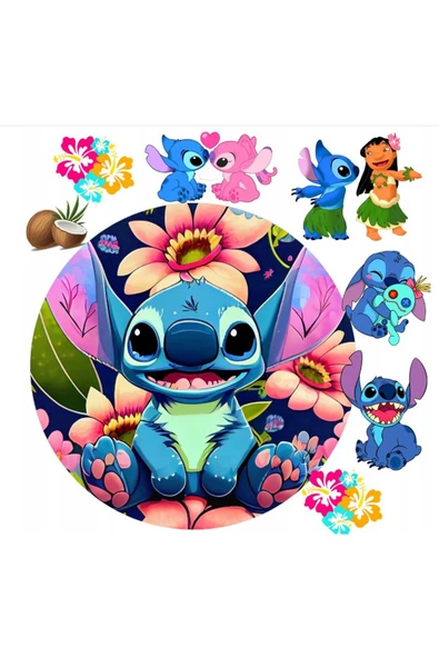 hediyehobihersey Stitch ve lilo Yenilebilir Pasta Kurabiye Şeker Hamuru Kağıt Baskısı ürün görseli 1