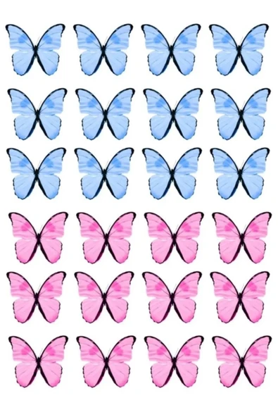 hediyehobihersey Pembe Mavi Kelebekler Şekerli Kağıda Baskı Yenilebilir Kağıt Pasta Baskısı ürün görseli 1
