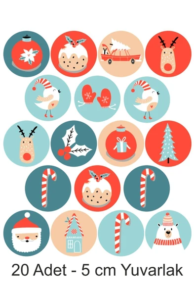 hediyehobihersey Yılbaşı Christmas 20 Adet 5 cm Yenilebilir Pasta Süsü Kurabiye Cupcake Şeker Hamuru Kağıt Baskı ürün görseli 1