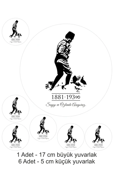 hediyehobihersey Atatürk Kocatepe 7 Adet Yuvarlak Yenilebilir Pasta Süsü Kurabiye Cupcake Şeker Hamuru Kağıt Baskısı ürün görseli 1