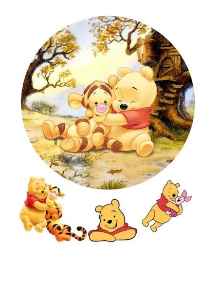 hediyehobihersey Winnie Resimli Şekerli Kağıt Yenilebilir Kağıt Üzerine Resimli Pasta Baskısı ürün görseli 1