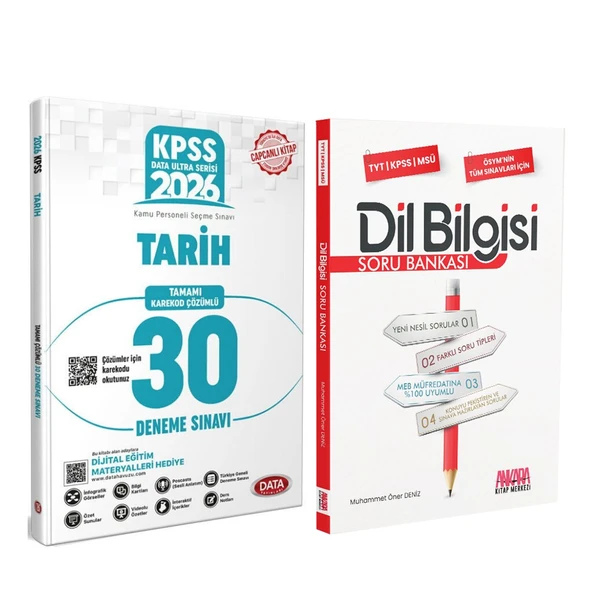 Data 2026 KPSS Tarih Ultra 30 Deneme ve AKM Dil Bilgisi Soru Bankası Seti 2 Kitap ürün görseli 1