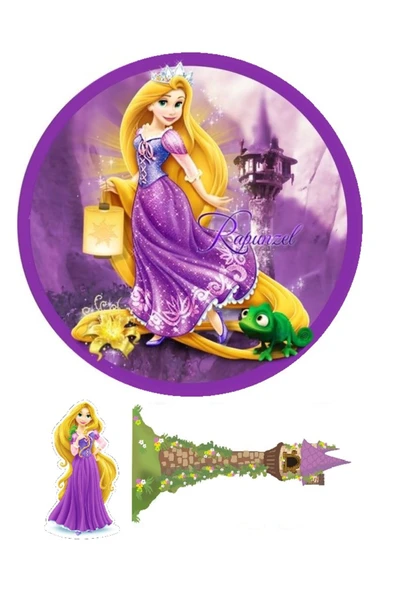 hediyehobihersey Rapunzel Şekerli Kağıda Baskı Yenilebilir Kağıt Pasta Baskısı ürün görseli 1