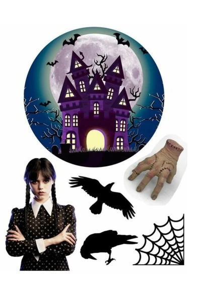 hediyehobihersey Wednesday Adams Yenilebilir Pasta Kurabiye Şeker Hamuru Kağıt Baskısı ürün görseli 1