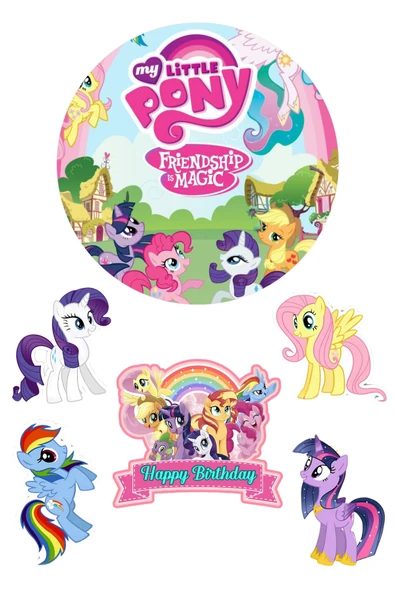 BatıDoğu Yenilebilir Yuvarlak Pasta ve Figür Resim Baskısı Şekerli Kağıt My Little Pony Temalı 21 ürün görseli 1