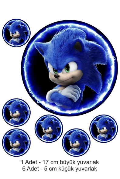 printiks Sonic 7 Adet Yenilebilir Süsü Yazılı Pasta Kurabiye Cupcake Üzeri Şeker Hamuru Kağıt Baskısı ürün görseli 1