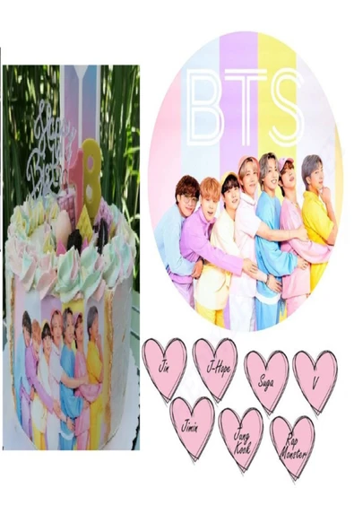 hediyehobihersey Bts Yenilebilir Pasta Resmi, Yenilebilir Pasta Baskısı Bts K-pop ürün görseli 1