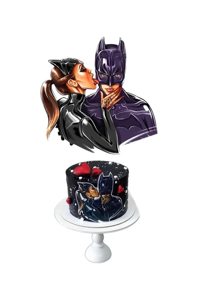 my party box Yenilebilir Batman ve Kedi Kadın Süper Kahramanları Pasta Resim Baskısı ürün görseli 1