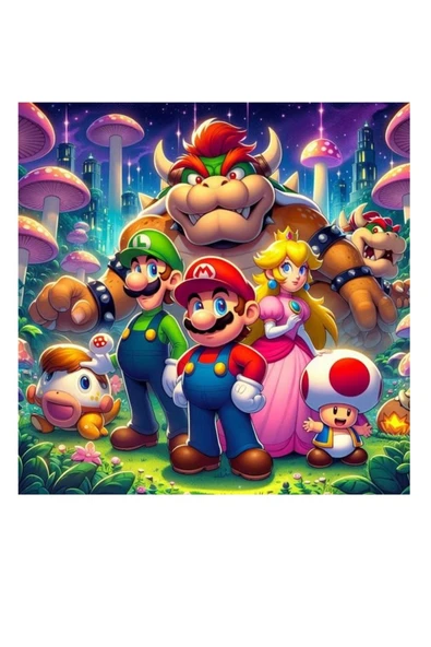 hediyehobihersey Sevimli Mario Resimli Pasta, Şekerli Kağıt Baskı Pasta ve Kurabiye Baskısı ürün görseli 1