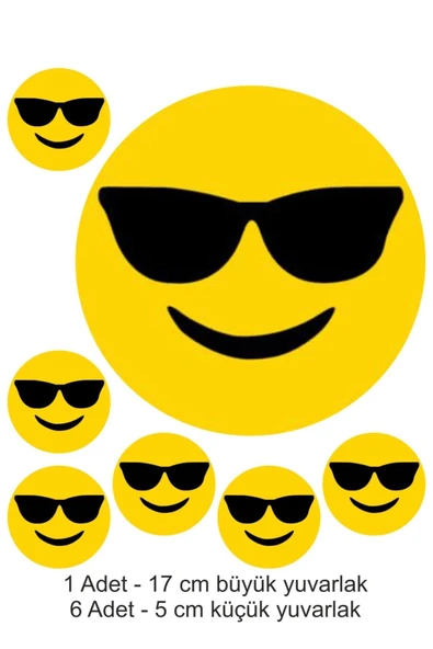hediyehobihersey Gözlüklü Sırıtan Yüz Emoji 7 Adet A4 Yenilebilir Süsü Pasta Kurabiye Şeker Hamuru Kağıt Baskısı ürün görseli 1