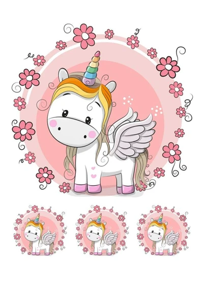 hediyehobihersey Unicorn Şekerli Kağıda Baskı Yenilebilir Kağıt Pasta Baskısı ürün görseli 1