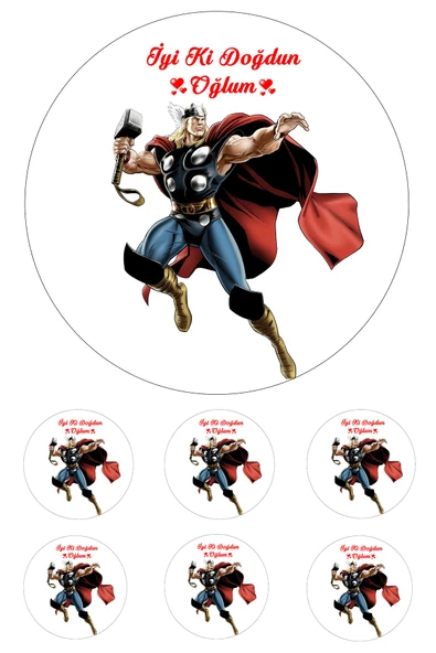 Pasta9 Yenilebilir Pasta Resmi Thor Pirinç Kağıdından 6-8-10 Kişilik Pastaya Uygun 16 Cm ürün görseli 1
