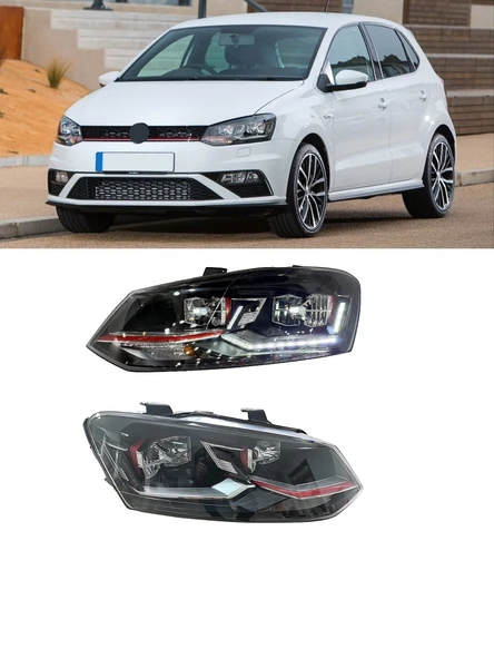vw polo 6j 2014.2018 uyumlu kırmızı şeritli ful led far ürün görseli 1