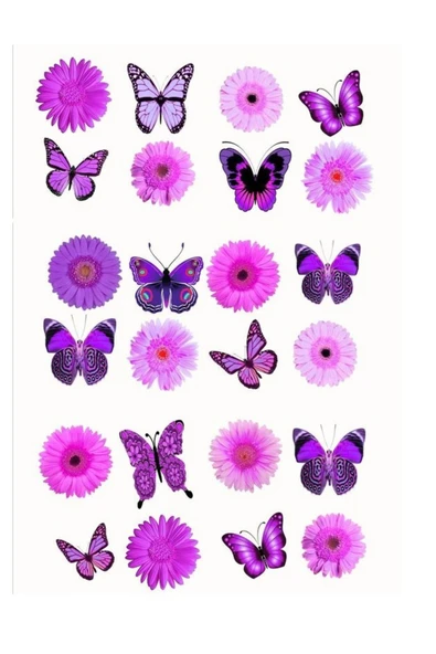hediyehobihersey Pembe Aşkı Kelebek ve Çiçekler Şekerli Kağıda Baskı Yenilebilir Kağıt Pasta Baskısı ürün görseli 1