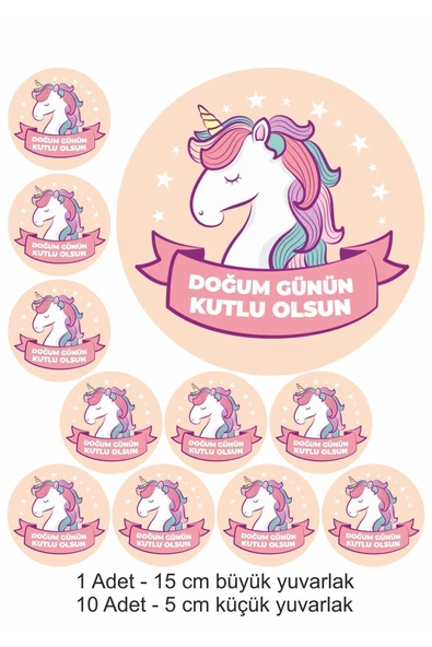 printiks Unicorn Doğum 10 Adet Yenilebilir Yazılı Pasta Süsü Kurabiye Cupcake Şeker Hamuru Kağıt Baskısı ürün görseli 1