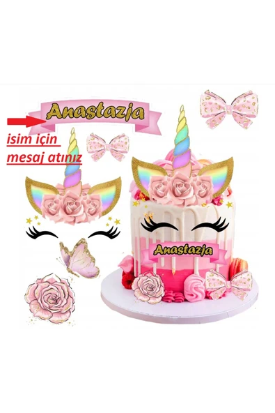 hediyehobihersey Unicorn Şekerli Kağıda Baskı Yenilebilir Kağıt Pasta Baskısı (İSİM İÇİN MSJ ATINIZ) ürün görseli 1