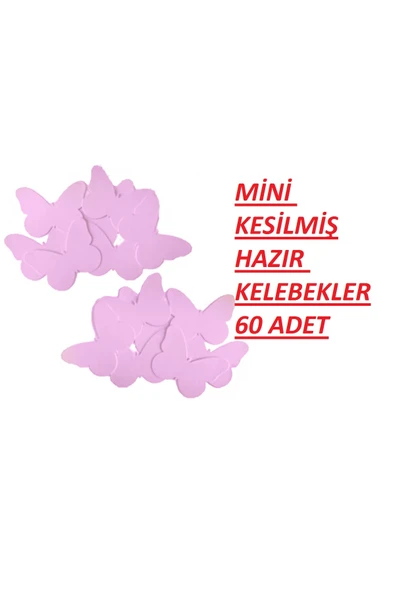 hediyehobihersey Mini Pembe Kelebek Yenilebilir Kelebek, Kesilmiş Hazır Kelebek 60 Adet ürün görseli 1