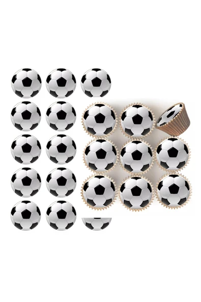 hediyehobihersey Futbol boyutlu görünüm Cupcake ve Kurabiye Şekerli Kağıda Baskı Yenilebilir Kağıt Pasta Baskısı ürün görseli 1
