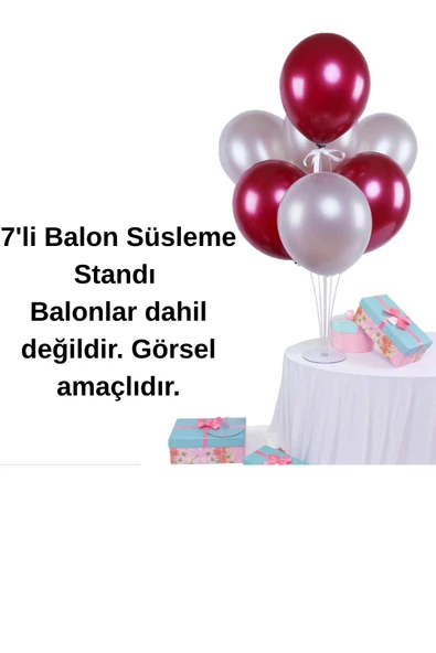 hediyehobihersey 1 Adet 7'li Balon Standı Şefaf Balon Standı 7'li Parti Süsleme Aparatı Ayaklı Dekorasyon Standı ürün görseli 1