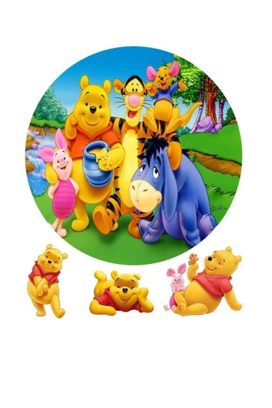 hediyehobihersey Winnie Resimli Şekerli Kağıt Yenilebilir Kağıt Üzerine Resimli Pasta Baskısı ürün görseli 1