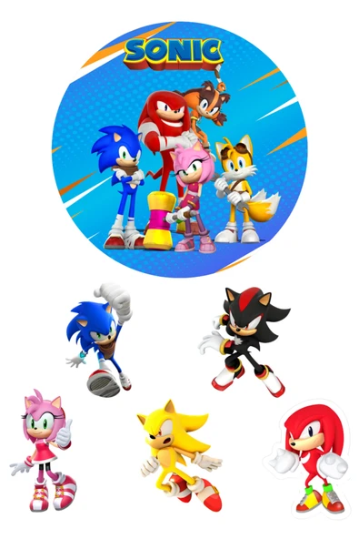 BatıDoğu Yenilebilir Yuvarlak Pasta ve Figür Resim Baskısı Şekerli Kağıt Sonic Temalı 26 ürün görseli 1