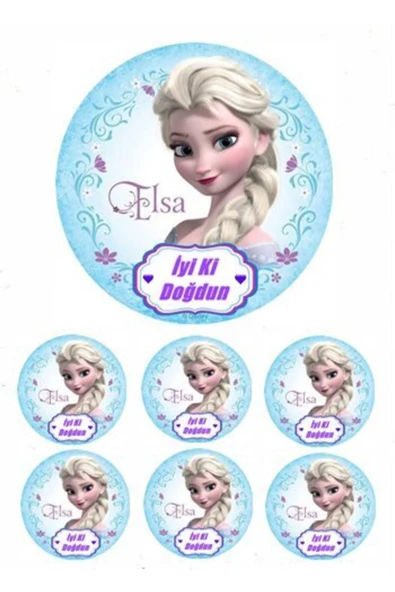 Pasta9 Yenilebilir Pasta Resmi Pirinç Kağıdından 6-8-10 Kişilik Pastaya Uygun 16 cm Elsa Model-2 ürün görseli 1