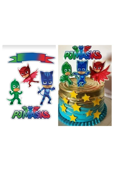 hediyehobihersey Pj Maskeliler Resimli Pasta Ve Kurabiye Için Yenilebilir Şeker Kağıt Baskısı ürün görseli 1