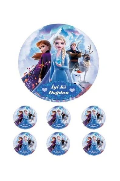 Pasta9 Yenilebilir Pasta Resmi Frozen Pirinç Kağıdından 6-8-10 Kişilik Pastaya Uygun 16 Cm ürün görseli 1