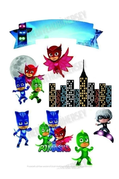 hediyehobihersey Yeni Pj Masks Resimli Yenilebilir Pasta Üstü Şeker Kağıdı Baskısı, Yenilebilir Baskı ürün görseli 1