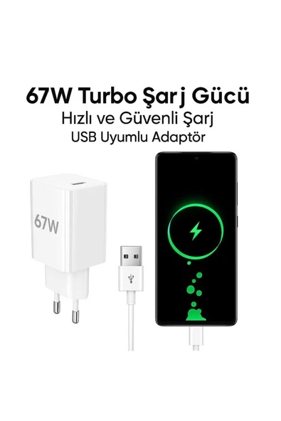 67W Hızlı Turbo Şarj Adaptörü + Type-C Kablo | 2’si 1 Arada Güçlü Şarj Seti | Telefon, Tablet,Laptop ürün görseli 1