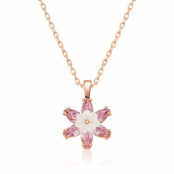 Norino 925 Ayar Gümüş Rose Pembe Lotus Çiçeği Kolye ürün görseli 1